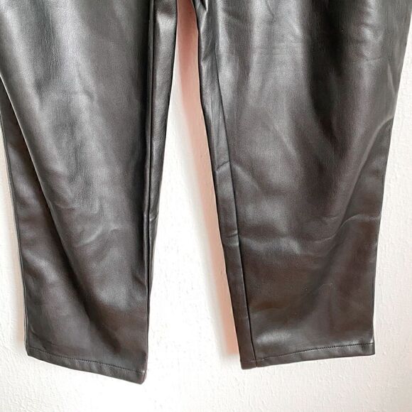 ANN TAYLOR LOFT BELTED SLIM TAPER PANTS BLACK Faux Leather Women’s 12 Belted - Picture 4 of 9